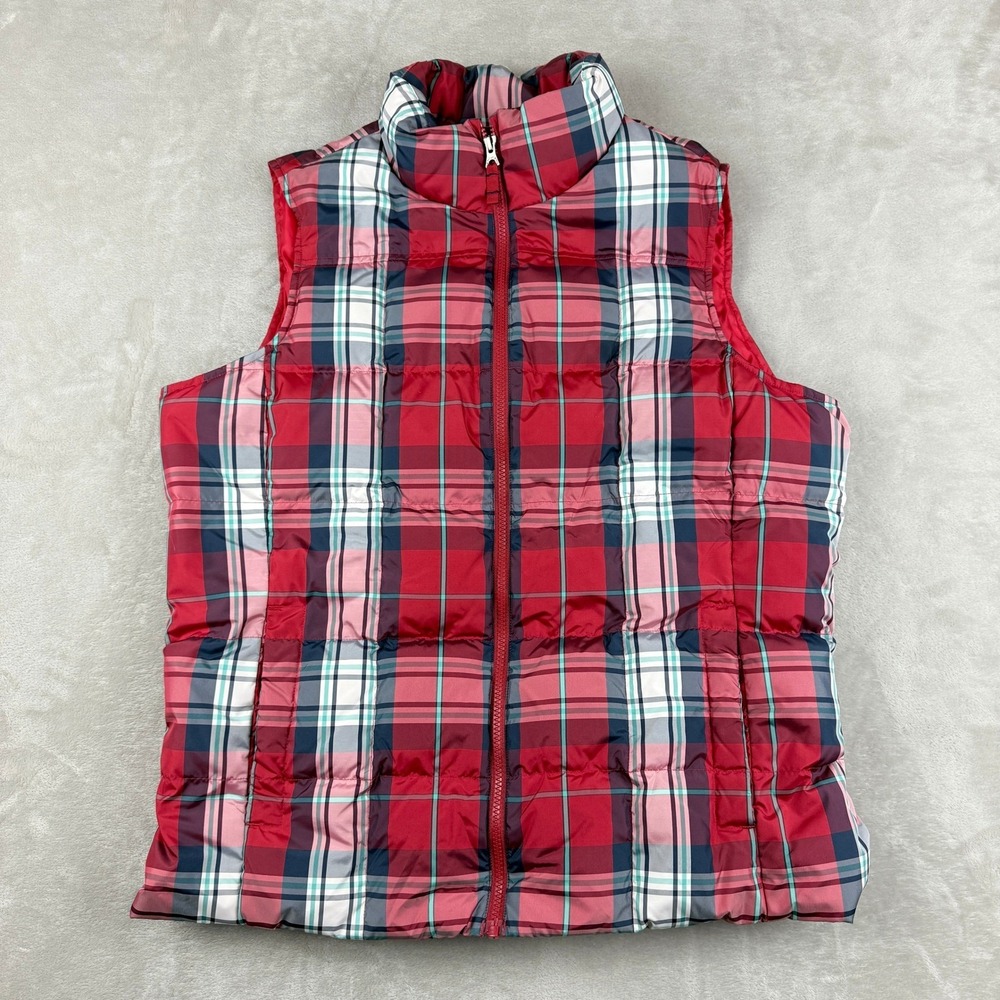 Lands End Vest Women 1X/16W-18W? Red Plaid Puffer Down Feather Insulated Outdoor